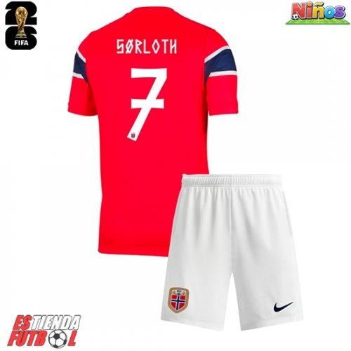 Noruega Alexander Sorloth #7 Primera Equipación Niños Mundial 2026 Manga Corta (+ Pantalones cortos)